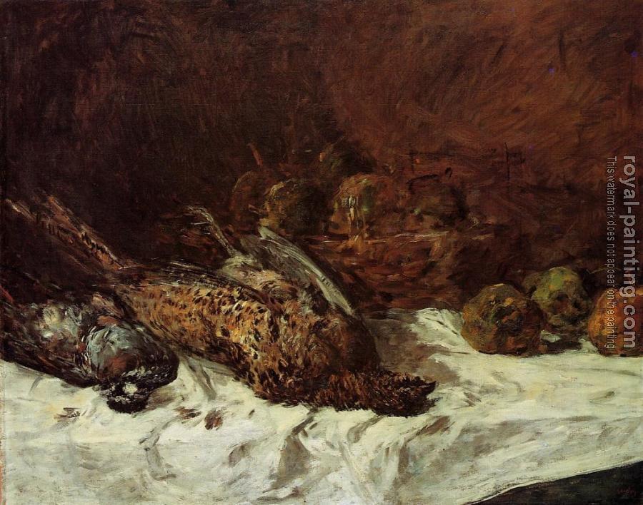 Eugene Boudin : Still Life with Pheasant and Basket of Apples